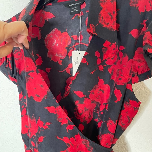 Moda International NWT Floral 100% Silk Wrap Dress Size 10 Black & Red Witchy - Picture 6 of 16